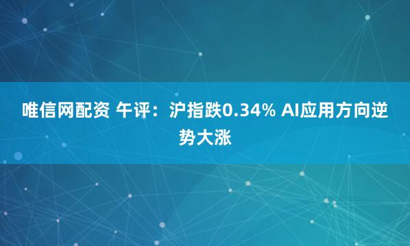 唯信网配资 午评：沪指跌0.34% AI应用方向逆势大涨